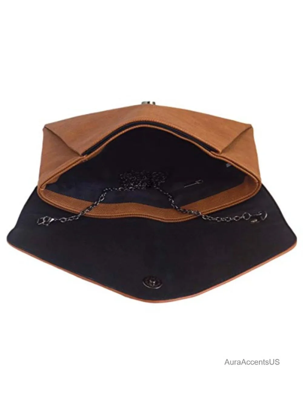 Synthetic Leather Double Pocket Envelope Clutch with Chain Strap